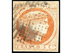 FILIPINAS. 5 cuartos bermellón, mat. círculo de puntos. Márgenes ...