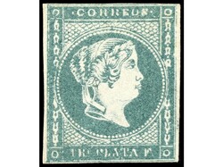 FILIPINAS. 1 real azul verdoso. Márgenes completos y leves puntitos ...