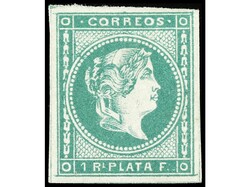 FILIPINAS. 1 real verde esmeralda, grandes márgenes. Punto claro ...