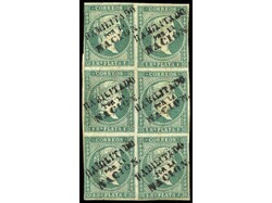 FILIPINAS. 1 real verde, bloque de 6, HABILITADO POR LA NACIÓN. RARO ...