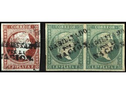 FILIPINAS. 1 real pareja y 2 reales sin goma y usado, HABILITADOS POR ...