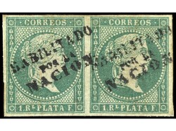 FILIPINAS. 1 real pareja y 2 reales sin goma y usado, HABILITADOS POR ...