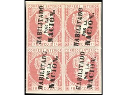 FILIPINAS. 10 cuartos rosa, bloque de cuatro, HABILITADO POR LA ...