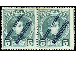 COLONIAS ESPAÑOLAS: MARRUECOS. 5 cts. verde habilitación, AZUL ...