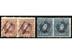 COLONIAS ESPAÑOLAS: MARRUECOS. 10 cts. rojo y 50 cts. azul. Parejas, ...