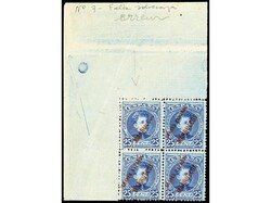 COLONIAS ESPAÑOLAS: MARRUECOS. 25 cts. azul. Bloque de cuatro, un ...