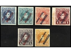 COLONIAS ESPAÑOLAS: MARRUECOS. Conjunto de seis valores SIN DENTAR. ...