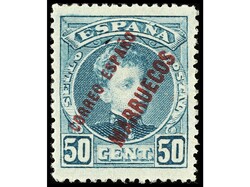 COLONIAS ESPAÑOLAS: MARRUECOS. 50 cts. verde ERROR DE COLOR, al ...