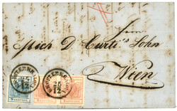ROMANIA - CRIMEAN WAR : 1856 AUSTRIA Pair 3kr + 9kr canc. K.K ÖST. F ...