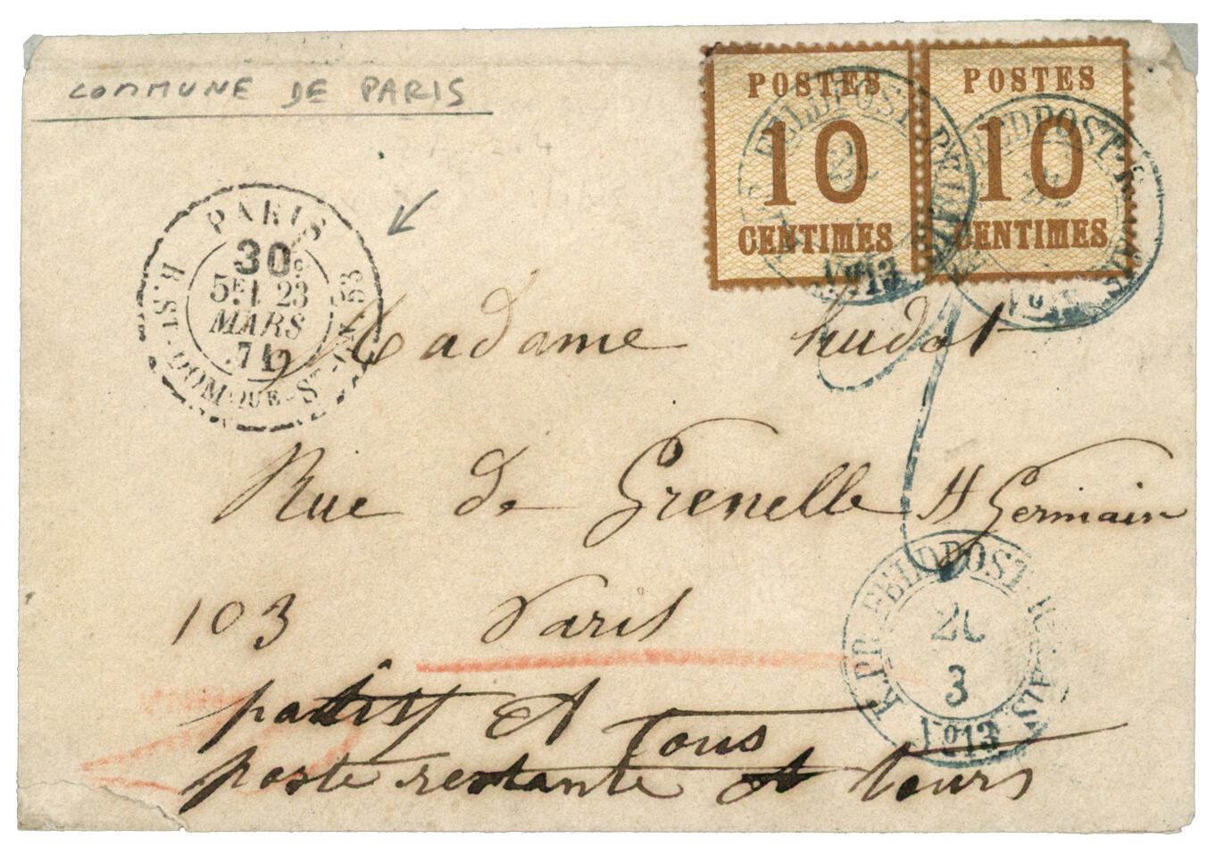 COMMUNE - ALSACE LORRAINE Paire 10c pd obl. K.PR. FELDPOST RELAIS ...