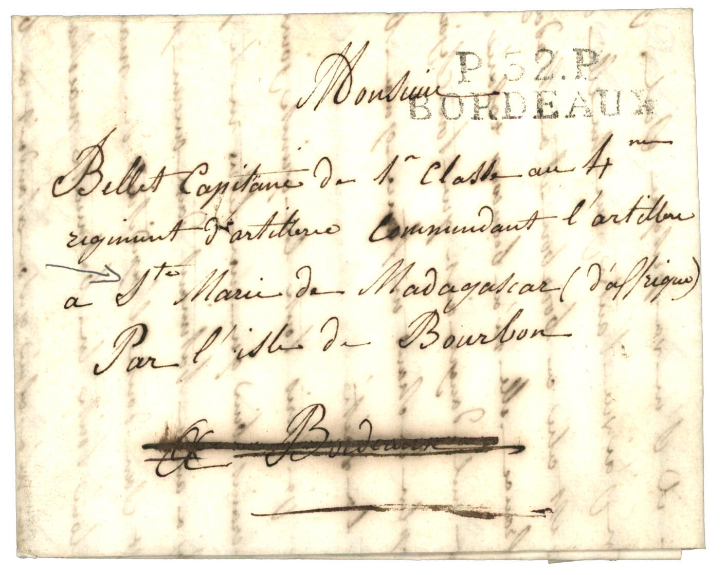 "Destination STE MARIE DE MADAGASCAR acheminé via BORDEAUX " : 1828 ...