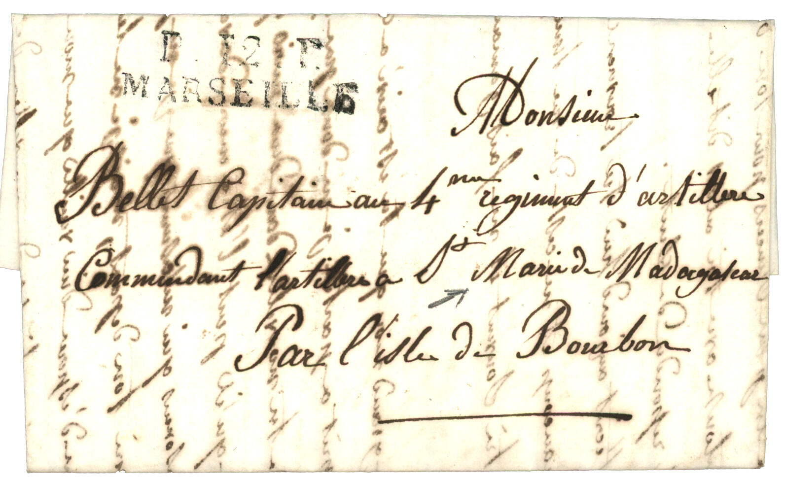 "Destination STE MARIE DE MADAGASCAR acheminé via MARSEILLE " : 1828 ...