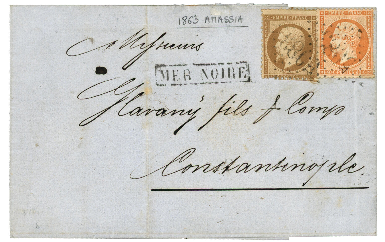 AMASSIA via CONSTANTINOPLE : 1863 10c (n°21)+ 40c (n°23) obl. GC ...