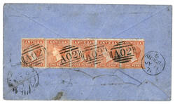 ANTIGUA to NOVA SCOTIA : 1871 1d Strip of 5 canc. A02 + ANTIGUA on ...
