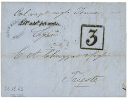1863 "COL. VAPORE INGL. IONIA" + 3 Tax marking (rare) on entire ...