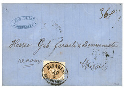 BUCAREST RECOMMANDIRT : 1866 15 Soldi + 10 Soldi (verso) canc. ...