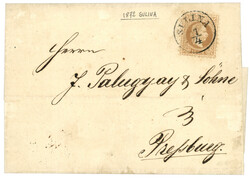 SULINA : 1872 15 Soldi canc. SULINA on entire letter to PRESBURG. ...