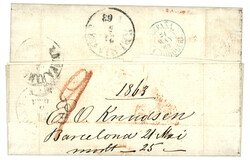 DENMARK : 1863 F./37 Exchange marking on entire letter from BARCELONA ...