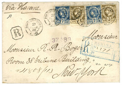 HAITI via CUBA to US : 1886 3c (x2) + 7c (x2) on REGFISTERED envelope ...