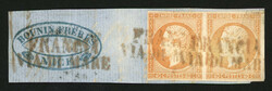 Paire 40c (n°16) TB margée obl. cachet Italien FRANCIA VIA DI MARE ...