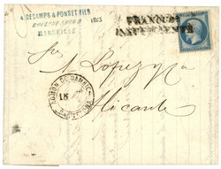 SPAIN : 1863 FRANCE 20c canc. by Spanish cachet FRANQUEO / ...
