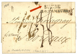 SWEDEN : 1816 Very rare cachet SUEDE / R.4. HAMBURG on entire letter ...