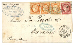VENEZUELA - COLON : 1876 FRANCE 40c (x3), 1 stamp with fault + 80c ...