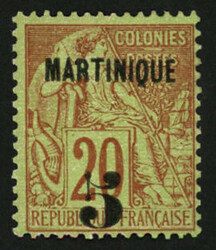 MARTINIQUE : 5 s/ 20c surcharge espaçée (n°1A) neuf *. Cote 5250?. ...