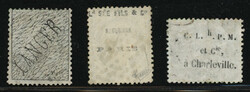 3 ex. 25c (n°60) obl. avec inscription au verso "LANGER", "Ld SEE", ...
