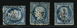 3 ex. 25c (n°60) obl. avec inscription au verso "LANGER", "Ld SEE", ...