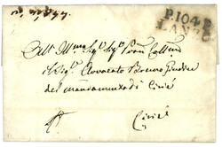 1814 Rarissime cachet P.104.P LANZO sur lettre avec texte. Pièce d' ...