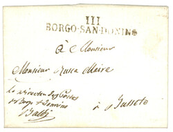 1813 111 BORGO-SAN-DONNINO sur lettre ave texte en Franchise. Superbe