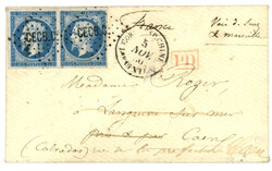 Bureau central - SHANGHAI : 1860 Paire 20c (n°14) TTB margée obl. ...