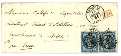 1861 20c (n°14)x2 sur lettre avec texte de TOULOUSE pour le CORPS ...