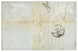 1859 20 (n°14) pd obl. Cachet Italien MILANO + Taxe 5 sur lettre ...