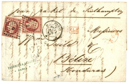 Destination BELIZE : 1859 80c (n°17)x2 TTB margés sur lettre de ...