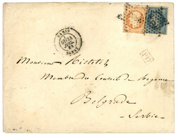 Destination SERBIE : 1868 40c Empire (n°23) + 20c Lauré (n°29= obl ...