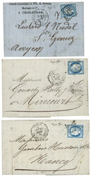1873 Lot de 3 lettres avec N°60 inscription CLAUDE LAFONTAINE ...