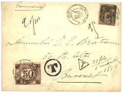 1889 25c SAGE obl. PARIS sur lettre pour BUCAREST taxée avec un ...