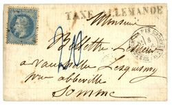20c (n°29) obl. Etoile + PARIS 8 FEVR. 71 + TAXE ALLEMANDE + Taxe 20 ...