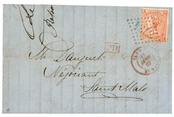1867 GB 4d obl. GC 3734 + ILES. C ST MALO rouge sur lettre avec texte ...