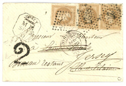 1870 10c (n°28)x2 obl. ETOILE 27 suir enveloppe de PARIS pour ST ...