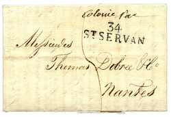 1821 "COLONIE PAR" manuscrit + 34 ST SERVAN sur lettre avec texte ...