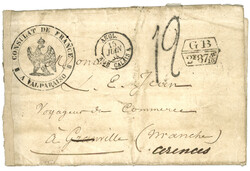 1858 CONSULAT DE FRANCE A VALPARAISO + GB/2F87 sur lettre (défauts) ...