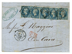 POSTA EUROPEA CAIRO : 1863 FRANCE 20c (x5) obl. losange D + PARIS (D) ...
