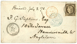 JERUSALEM : 1876 30c CERES obl. JAFFA SYRIE + CROIX POTENCEE bleue ...