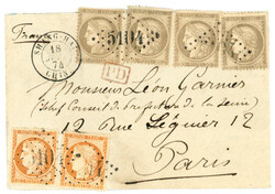 SHANGHAI : 1874 40c SIEGE (n°38)x2 + 30c CERES (n°56)x4 obl. GC ...