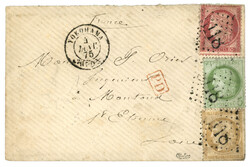 YOKOHAMA : 1875 CERES 5c + 15c + 80c obl. GC 5118 + YOKOHAMA JAPON ...