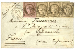 YOKOHAMA : 1876 CERES 10c + 30c (x3) obl. YOKOHAMA Bau FRANCAIS sur ...