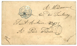 1865 CORR. D' ARMEES SAIGON bleu + Taxe 30 D.T. sur enveloppe pour ...